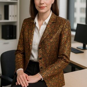 SilkLand Gold Black Office Shacket Jacket Floral Frenzy Blazer Statement Office